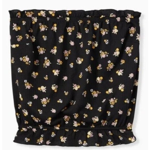 Torrid Top Women 5X Black Strapless Floral Ruffle Feminine Summer Dainty Retro - Picture 1 of 8